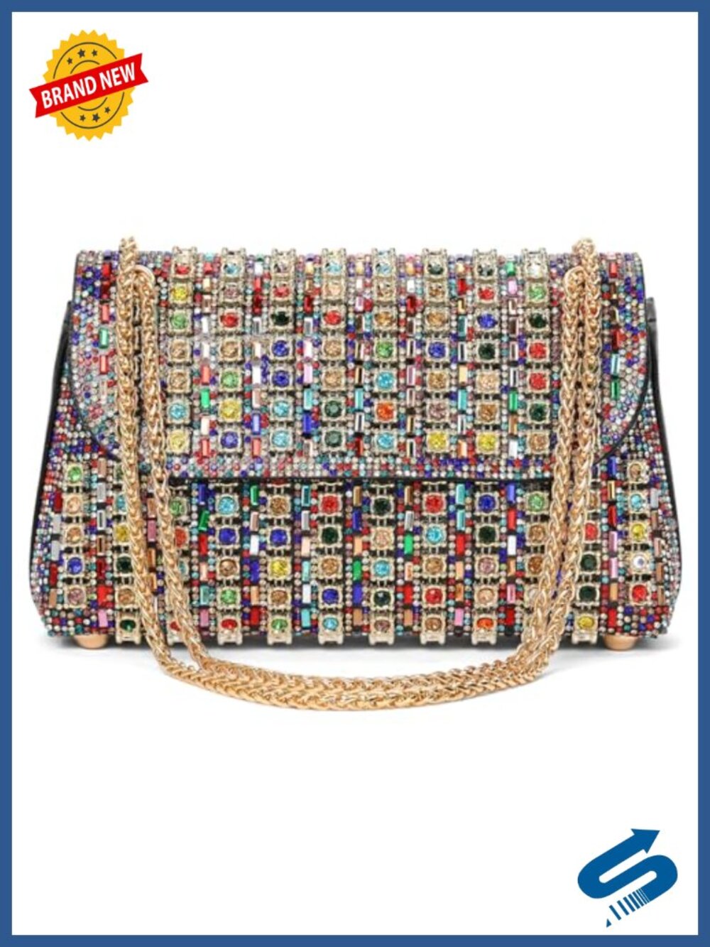 Rhinestone Evening Clutch Faux Leather Chain Crossbody Bag Wedding Party Purse